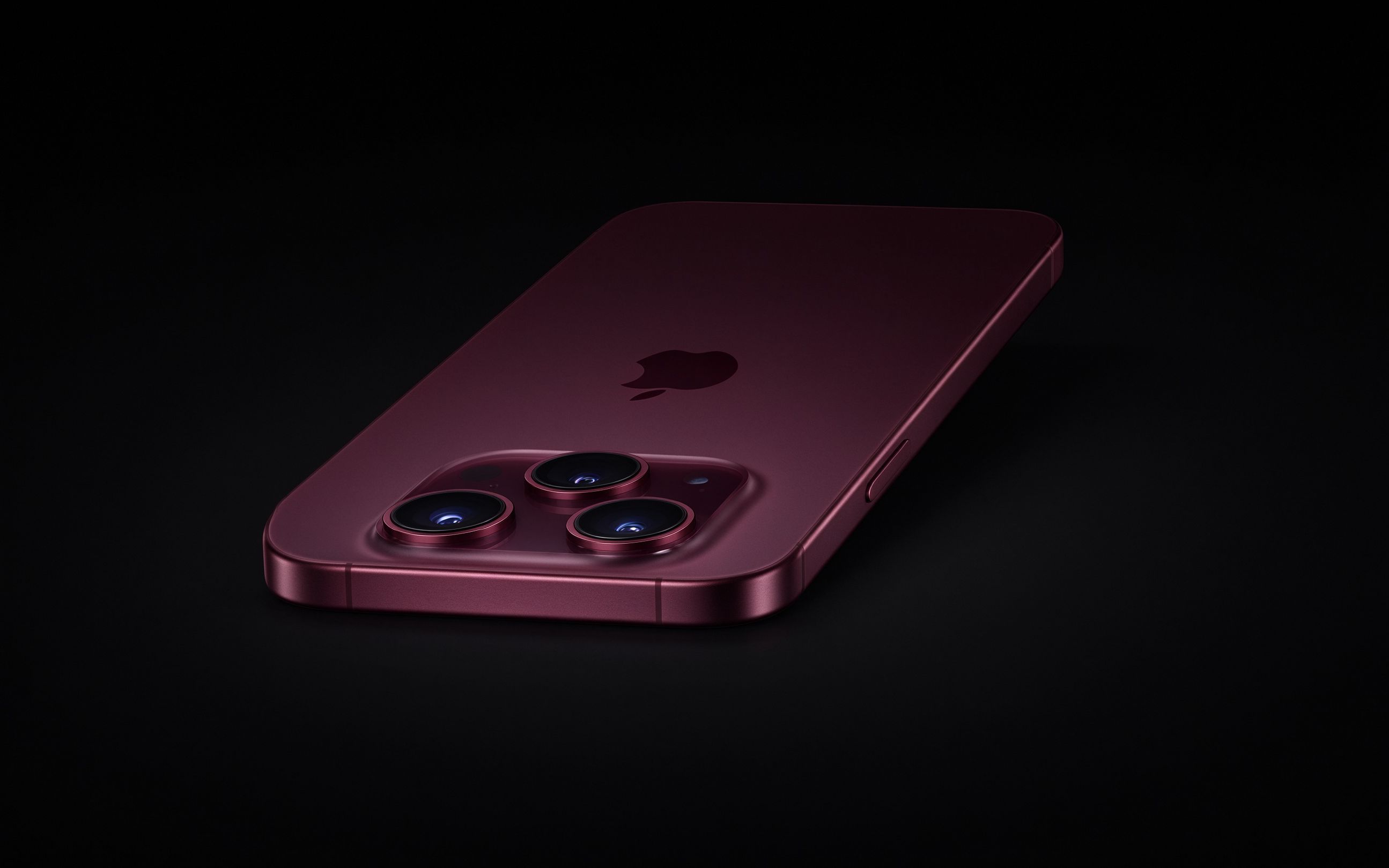 iPhone 18 Pro 勃艮第酒红色背面展示，三摄凸起模块清晰可见，苹果旗舰手机产品图